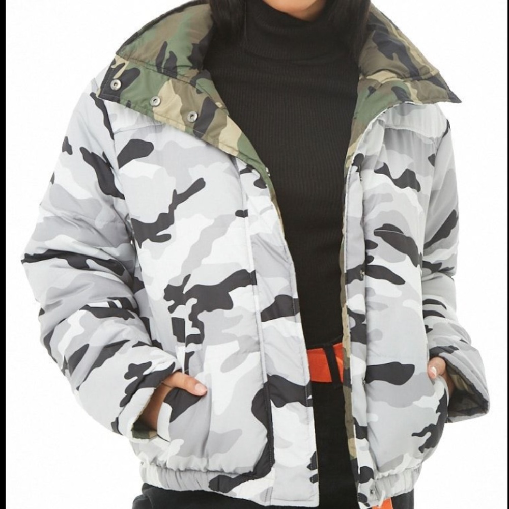 Forever 21 Reversible Camo Puffer Jacket